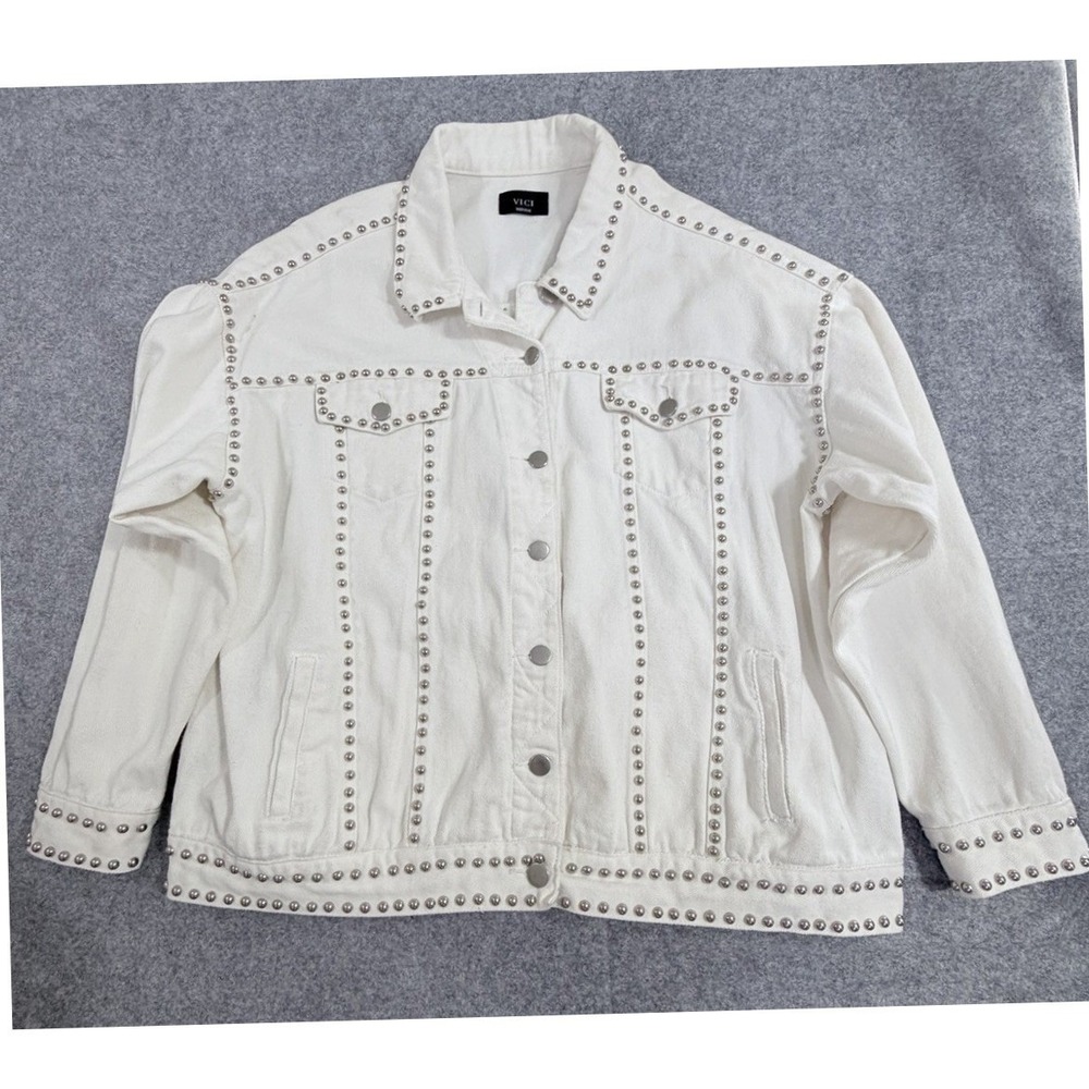 VICI White Studded Denim Jacket Medium Rocknrolla 80s NJ Housewives 80s Mob Wife